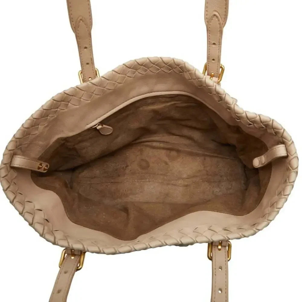 BOTTEGA VENETA Cream Leather Intrecciato Tote Bag